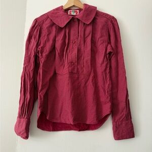 KENZO Vintage 1980s Wool Blend Polka Dot Button Blouse in Red